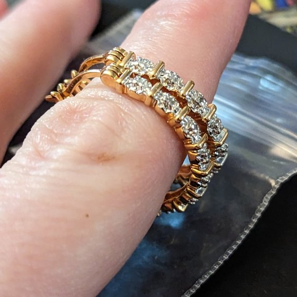 Genuine diamond accents in 18k yellow gold over sterling silver hoops - Picture 9 of 9